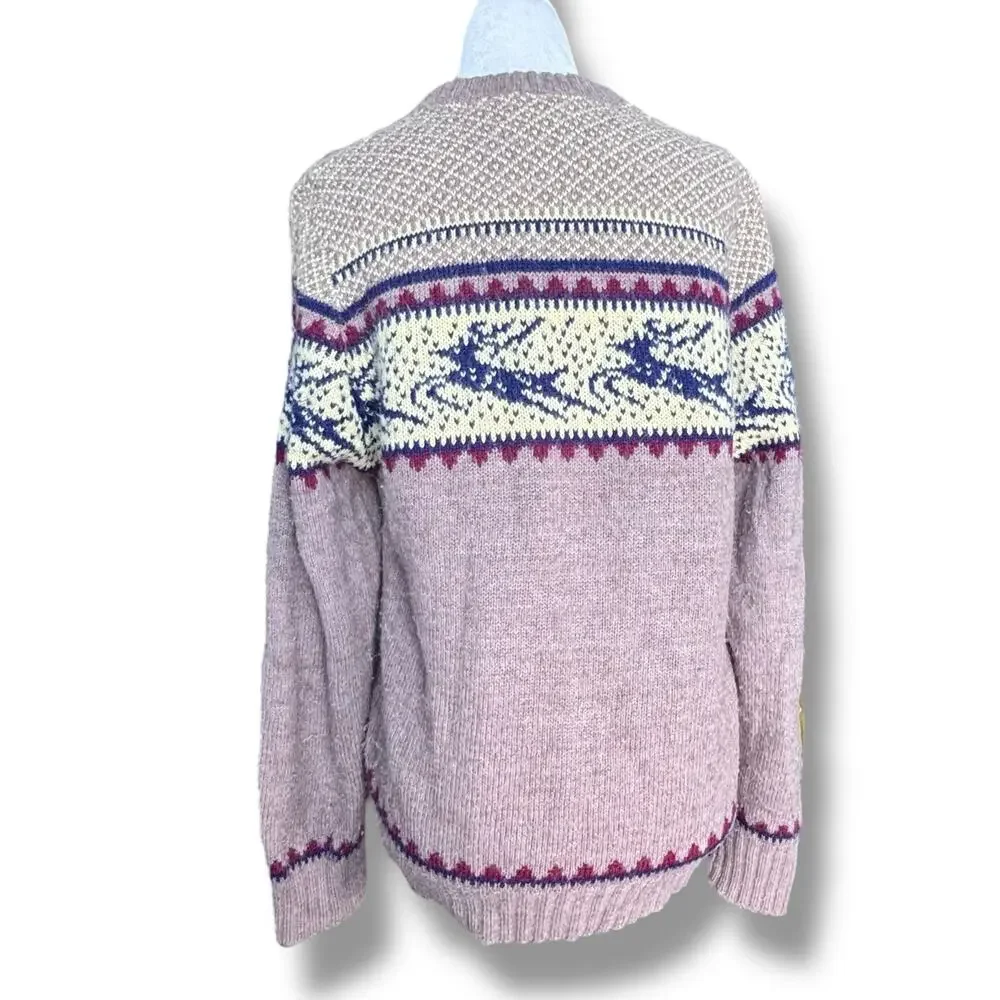 Vintage 90s Robert Bruce Fair Isle Reindeer Knit Sweater Nordic Ski Unisex Wool